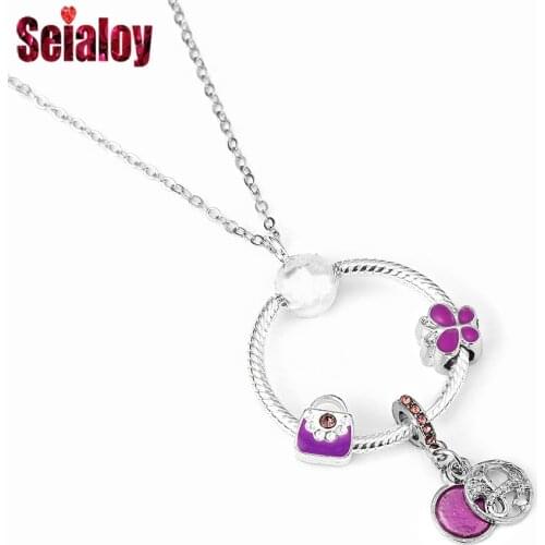 Seialoy Purple Starry Sky Pendant Necklace For Women Butterfly Tote Beads Charm Necklace Girls Birthday Party Jewelry Gift