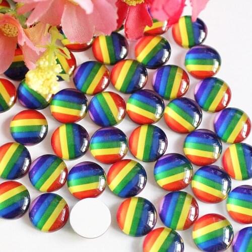 12mm 20mm Rainbow Round Glass Cabochon Flatback Photo Base Tray Blank DIY Making Accessories K05433