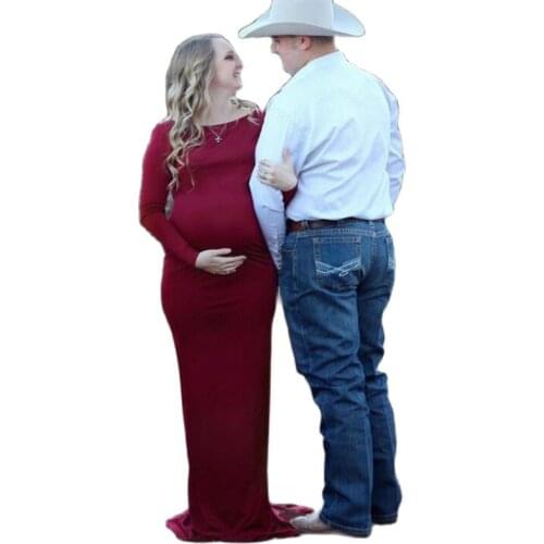 Maternity Photography Props Dresses Cotton Long Sleeve Maternity Gown Dress Mermaid Style Baby Shower Pregnancy Plus Size Dress