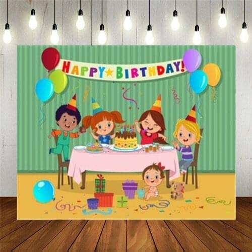 Nitree Photo Studio Props Photography Vinyl Backdrop Kids Happy Birthday Decoration Cartoon Three little pigs Can Add Text