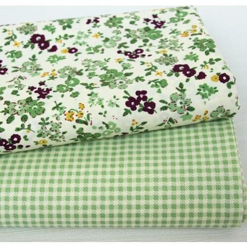 100% cotton twill cloth pastoral fresh green floral check fabric for DIY kids bedding crib dress clothes craft handwork quilting