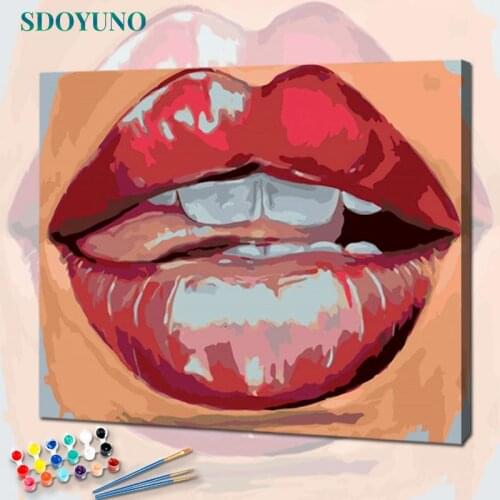 SDOYUNO 60x75cm Paint By Numbers For Adult Sexy Lips DIY Oil Painting By Numbers On Canvas Frameless Number Painting Home Decor