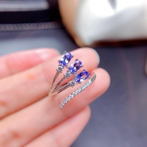 Shilovem 925 silver sterling natural tanzanite rings trendy fine Jewelry plant wedding bands women new gift 3*5mm mj03059552agts