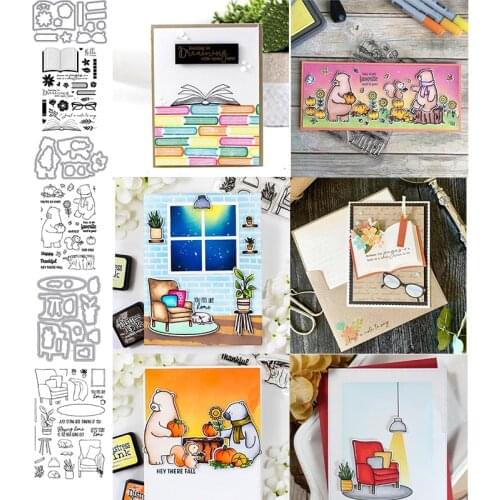 Books Reading Fall Bear Home-Stay Sofa Stamps And Dies For Card Making Fall Blessings Reading Stay Home Dies And Stamps 2020