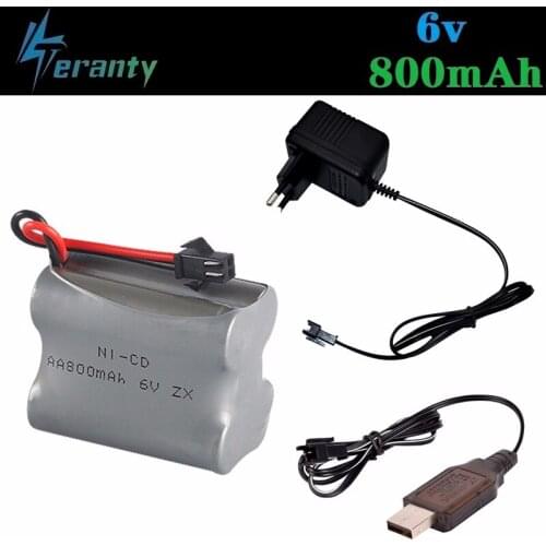 SM Plug) NiCD 6v 800mah Battery + USB Charger For Rc Toys Cars Tank Robots 2877 3831 Boat NI-CD AA 6v Rechargeable Battery Pack