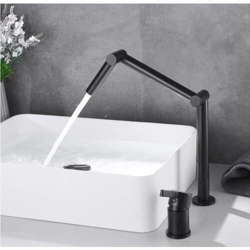 Latest design Solid brass black bathroom sink faucet cold hot water mixer basin faucet Foldable one handle two holes tap