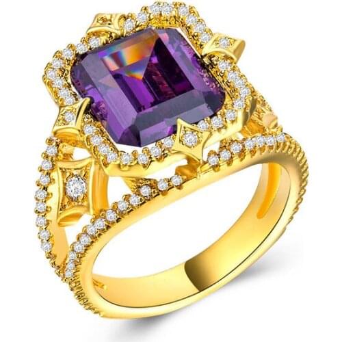 Hainon Unique Charm Purple/Green/Blue Cubic Zircon Crystal Fashion Luxury Rings For Women Engagement Jewelry Gold Color Rings