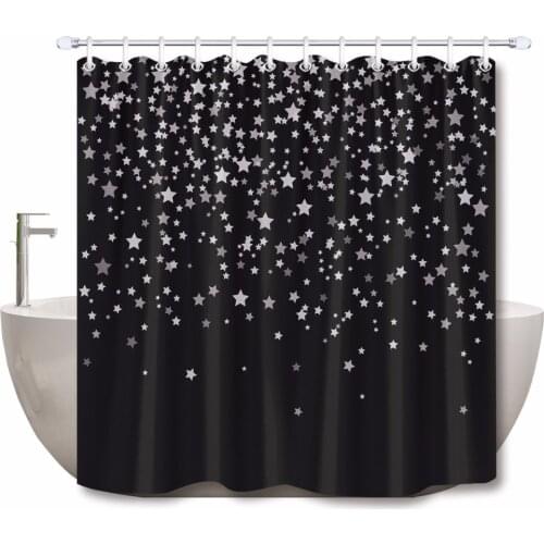 Stars On Black Extra Long Shower Curtains Bathroom Curtain Waterproof Mildew Resistant Polyester Fabric for Bathtub Decor