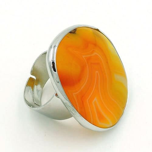 Yellow Striped Agat e Irregular Slice Adjustable Ring Cladded Copper Casing Of Plating Platina 30-45 mm Long