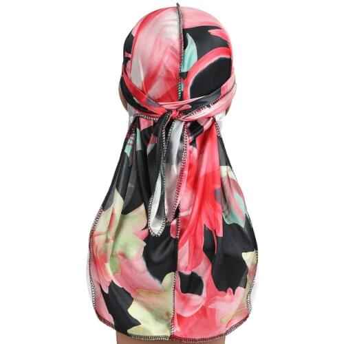 Womens Colorful Flower Print Durags Turban Bandanas Headwear Silky Inside Mens Durag Wave Caps Hair Accessories