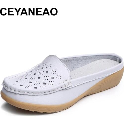 CEYANEAO Cut-Outs Summer Woman Shoes Genuine Leather Women Flats Hollow Womens Loafers Soft Mother Moccasin Shoe Size 35-41