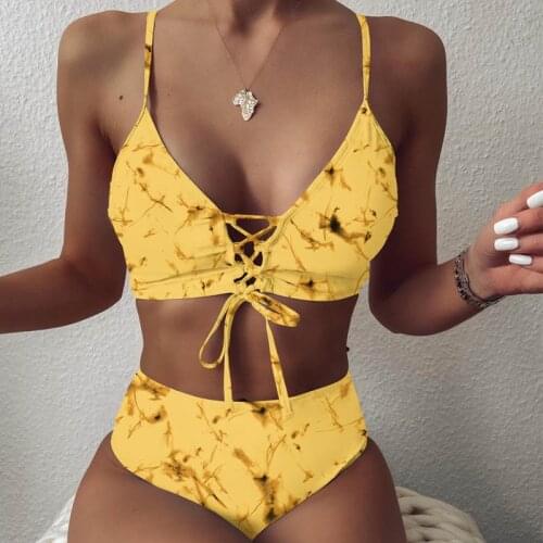 Tie Dye Bikini Women Swimwear Female Lace Up Swimsuit Two-pieces Bikini set Cross Brazilian Bather Strappy Bathing Suit Swim