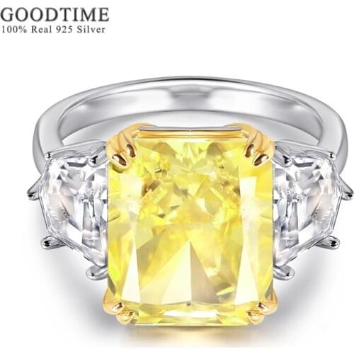 Luxury Women Wedding Ring Pure 100% 925 Sterling Silver Square Yellow High Carbon Gemstone Ring AnniversaryValentines Day Gift
