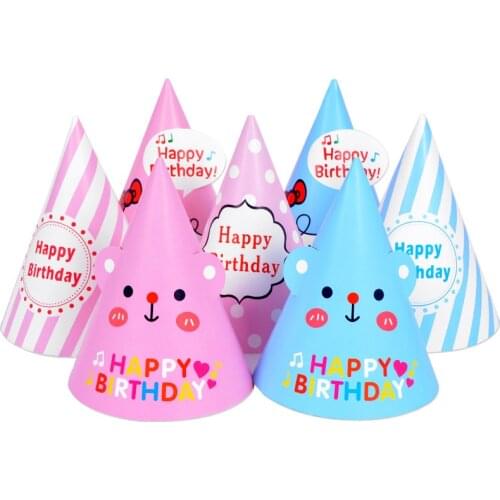 10pcs baby kids cartoon birthday party hat chlid crown decoration paper cap cartoon pattern festival colorful birthday hat