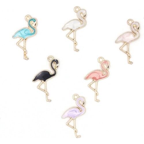 10pcs/lot Flamingo Dangle Handmade Enamel Charms Pendant DIY for Bracelet Necklace Bag