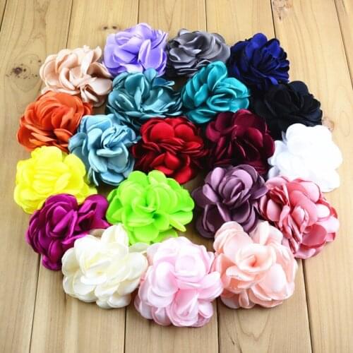 20pcs/lot) 3.2" DIY Fabric Flowers Satin Burned Flower For Girls Accessories Baby Hair Flowers