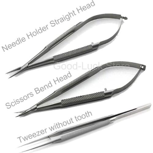 3pcs/set Equipment 12cm Instruments Needle Holder Micro scissors Tweezers Hand Ophthalmic Surgery Tools