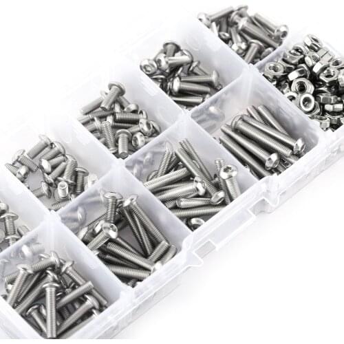 340pcs M3 Stainless Steel SS304 Button Head Hex Socket Screw Bolt Nut Assortment Kit Fastener Hardware
