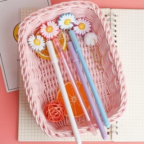 36 pcs/lot Kawaii Daisy Pendant Gel Pen Cute 0.5mm black Ink Signature Pens Promotional Gift Office School Supplies