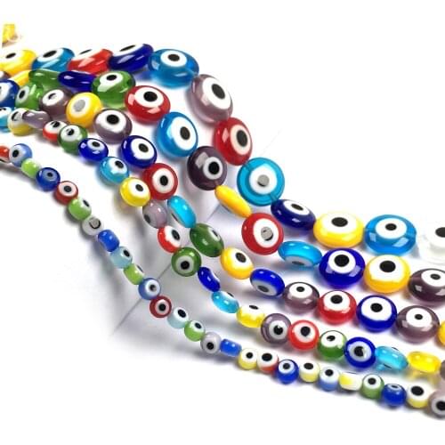 4/6/8/10/12mm Oblate Shape Evil Eye Beads Lampwork Glazed Glass Beads Spacer Beads for Bracelet Necklace Jewelry Making