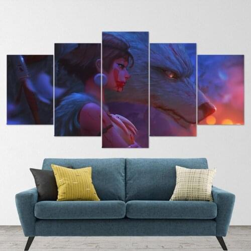5 Piece Wall Art Canvas Anime Manga Princess Mononoke Anime Figure Modern Posters And Prints Home Paintings For Interior