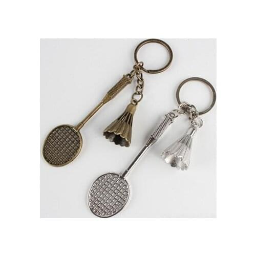 Antique bronze silver color metal badminton racket keychain trendy cute mini key chain for woman man car sports key chain gifts