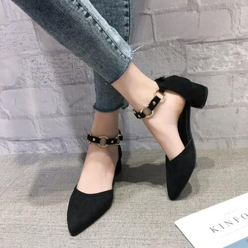 Single shoes female thick with womens shoes 2019 new pointed high heels female shallow mouth word with net red sandals