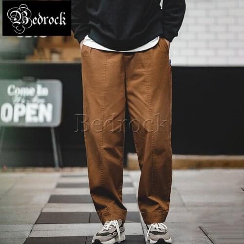 Simple mid waist city boy esay pants straight solid color casual pants pure cotton elastic waist loose oversize trousers men