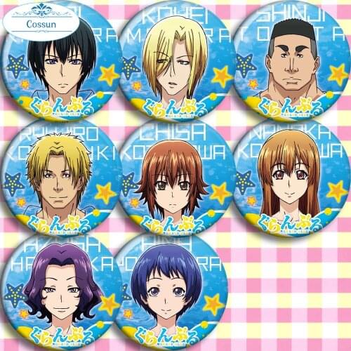 Anime Grandblue Iori Kitahara Chisa Kotegawa Kohei Imamura Figure Badges Round Brooch Pin Gifts Kids Toy for Backpacks Clothes