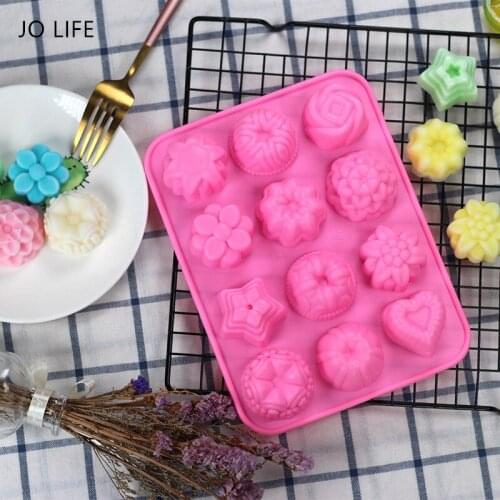 JO LIFE Cake Baking Mould Star Heart Flower Shaped Ice Tray DIY Handmade Silicone Candle Soap Chocolate Mold