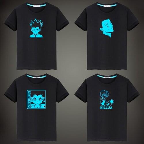 Japan Anime Hunter X Hunter Fluorescent Luminous T-shirt Killua Zoldyck Tops Tees Clothes Summer Cotton Men Short Sleeve T shirt