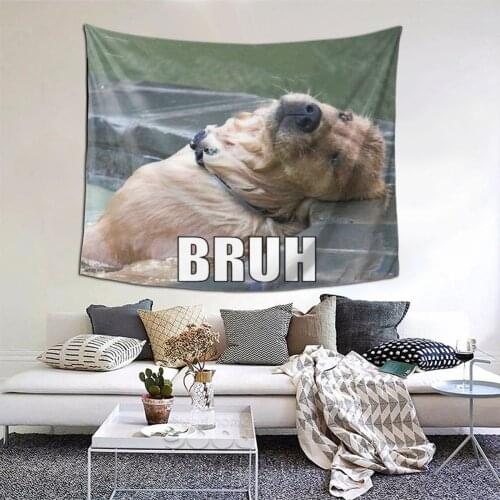 Bruh Dog Tapestry Meme Tapestry Wall Bedspread Bohemian Home Decor For Bedroom Dorm