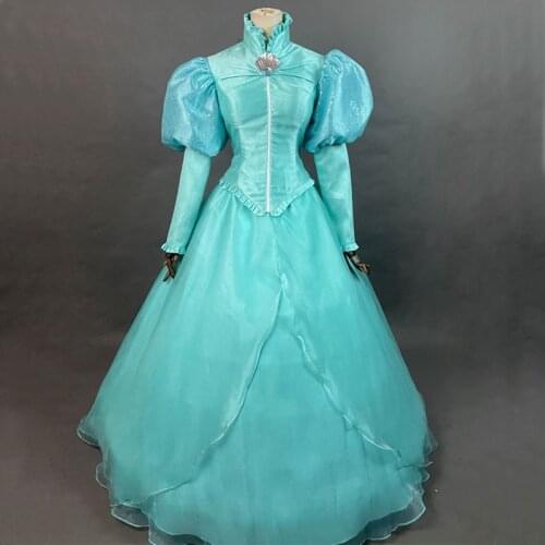 Custom Made Halloween Princess Party Gown Cosplay Ariel Costume Halloween Long sleeve Dress Lace Up Birthday Party