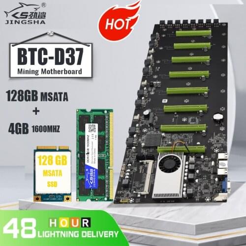 Riserless Mining Motherboard 8 Slot DDR3 Memory Integrated VGA Interface Low Power Consumption with 128GB MSATA 4GB 1600MHz RAM