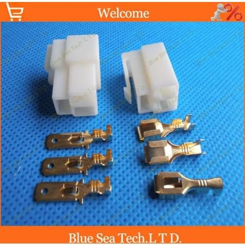 6.3mm 3 Way/pin Electrical Connector Kits, Male and Female socket plug for Motorcycle Car electrocar Free shipping