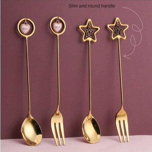 Creative Pendant Star Stirring Spoon 304 stainless steel spoon Titanium Coffee Spoon Dessert Spoon Fruit Fork dinner set