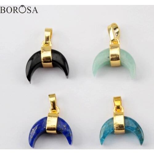 BOROSA Fashion Crescent Moon Lapis Amazonite Pendant Natural Stone Charms for Necklaces Earrings Making Wholesale Jewelry WX1531