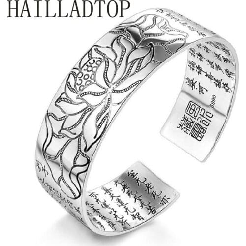 New Lotus Sutra Silver Bracelet Tibetan Buddhist Scriptures Language Female Hand Jewelry Wholesale Mens Jewellery Hot Selling