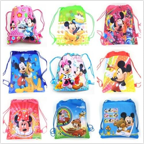 24Pcs Disney Mickey Minnie Mouse Non-woven Drawstring Backpack Gift Bag Storage Bag Girls Kids favor school bags Party Supplies