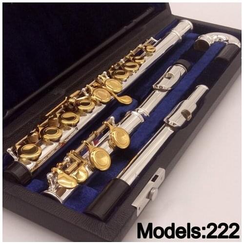 New MFC Professional Flute 222 Silver Plated Flute Gold Key Intermediate Student Curved Headjoint Flutes C Leg 16 Hole Close