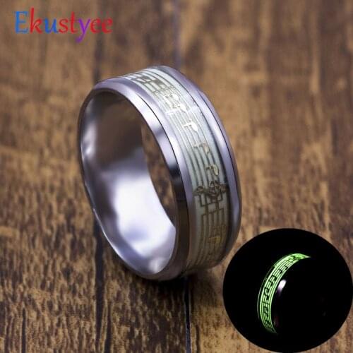 New Arrival Stainless Steel Music Stave Luminous Men Ring for Women Glow in Dark Wedding Rings hombre anel Jewelry
