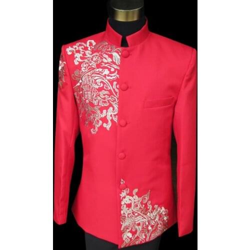 Chinese style formal dress latest coat pant designs chinese tunic suit men embroidery marriage wedding suits for mens red