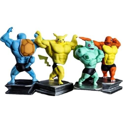 Genuine Pokemon Figures GK Muscle Pikachu Squirtle Psyduck Action Figure Model Bodybuilding Toy Muscle Pokemon Funny Toy Model