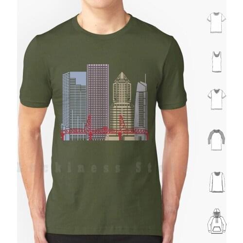 Portland Skyline Poster T Shirt 6xl Cotton Cool Tee United States Oregon Portland Portland Skyline Abstract Background Bright