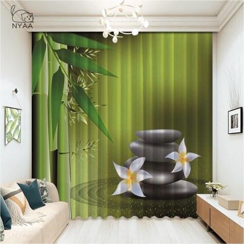 Green Plant Bamboo Bathroom Curtain Printed Curtains For Windows Pastoral Decoration Curtains For Living Room Micro Shading