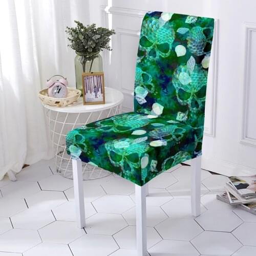 Psychedelic Skull With Rose Printed Stretch Chair Cover Removable Anti-dirty Universal Size Seat Covers For Kitchen Dining Room