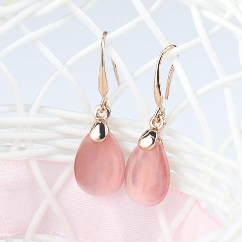 1 Pair For Women HOT Waterdrop-Shape Drop Earrings Clear Moonstone Opal Crystal Rose Jewelry Cute Romantic Nice Gift
