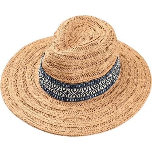Handmade straw jazz hats for men and women couples sunshade sun protection big eaves sun hat outdoor