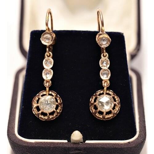 ANTIQUE ORIGINAL 14K GOLD NATURAL DIAMOND DECORATED ISLAMIC EARRING