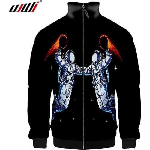 UJWI 3d Stand Collar Hoodie Starry Astronaut Fashion Men Women Zipper Hoodies Jackets Long Sleeve Zip Up 3D Sweatshirt Tops 5XL
